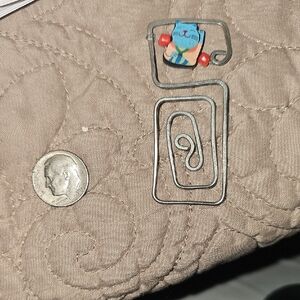 Unique Cat Paperclip / Bookmark with Red Beads Silver Toned